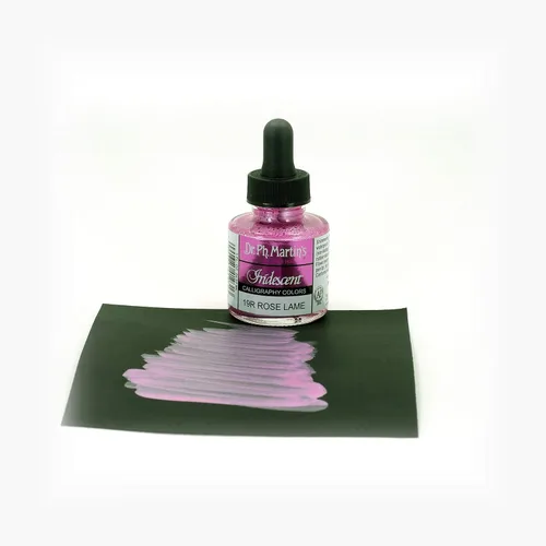 Vista 2 de Dr. Ph. Martin's Botella de tinta de color caligrafía iridiscente (19R), 1.0 oz, Rose Lame, 1 botella