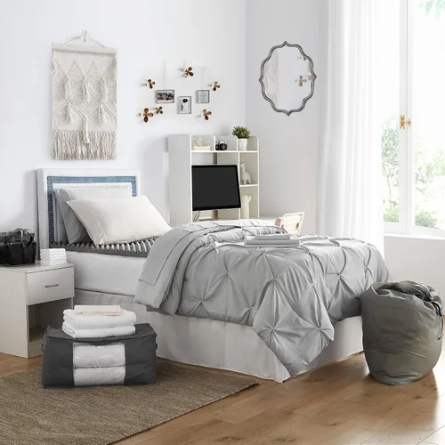 Vista 2 de DormCo Paquete de ropa de cama para dormitorio universitario – Cama individual XL en una bolsa – Pin Tuck Glacier Gray Color Set