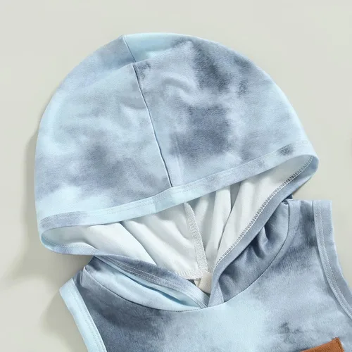Vista 3 de JLKGICF Conjunto de ropa de verano para bebés y niños pequeños, a rayas, lisos, teñido anudado, sin mangas, con bolsillo, sudadera con cordón