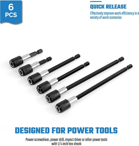 Vista 2 de 6PCS Juego de Adaptador de Extensión de Broca de Liberación Rápida para Destornillador, Soporte de Punta de Destornillador de 2.36" 4" 6" 1/4