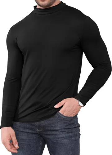 Vista 3 de Uni Clau Suéter de cuello alto falso para hombre, de manga larga, suéter básico ajustado