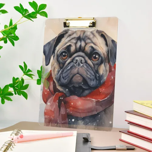 Vista 9 de Vnurnrn Portapapeles de plástico-Pug campo de nieve con gancho tamaño A4 12.5 X 9 pulgadas clip dorado para dibujo oficina
