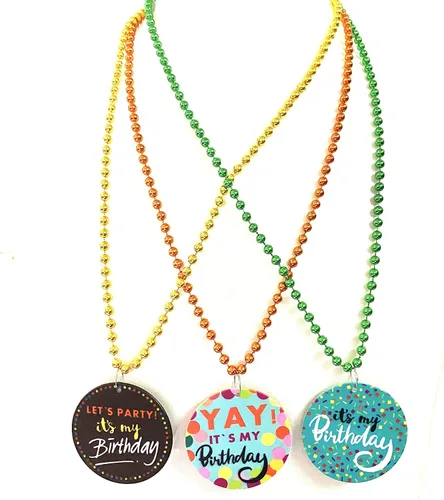 Vista 3 de Collares coloridos de medallón de feliz cumpleaños (12 unidades)