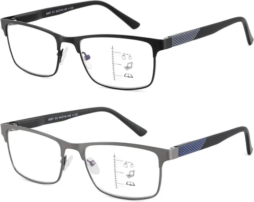 Vista 10 de Lentes de lectura progresivas bifocales sin línea, multifocales, con bloqueo de luz azul, para computadora, marco metálico para hombres