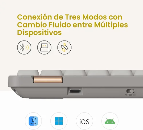 Vista 5 de Flow Lite - Teclado mecánico de perfil bajo de 84 teclas, teclado inalámbrico recargable 75% intercambiable con receptor 2.4G, Bluetooth y conexión