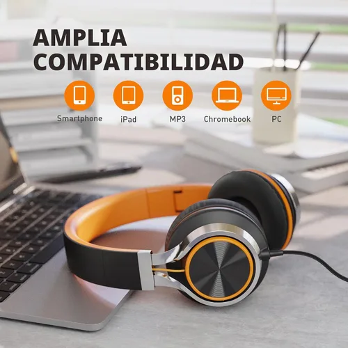 Vista 6 de Auriculares Ailihen C8, ligeros y plegables con micrófono para iPhone, iPad, iPod, teléfonos inteligentes Android, computadoras, laptop, Mac Negro