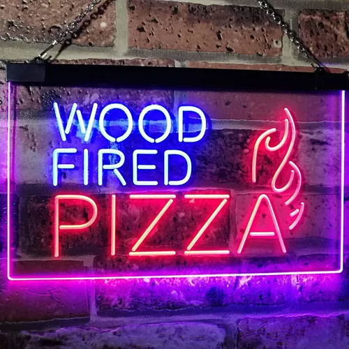 Vista 2 de ADVPRO Letrero de neón LED de doble color de pizza de madera, azul y rojo, 12 "x 8.5" st6s32-i2887-br