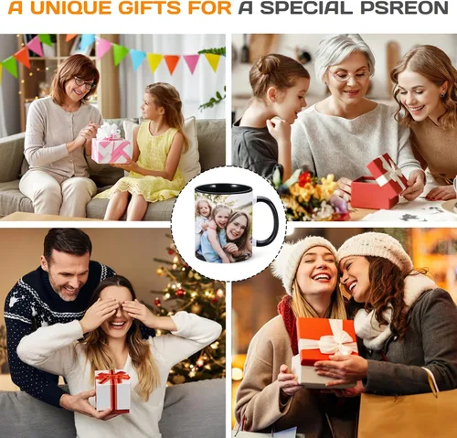Vista 7 de Tazas de café personalizadas, taza de 11 onzas para mamá con nombre de imagen, tazas de café personalizadas para mamá de hija e hijo, taza de foto