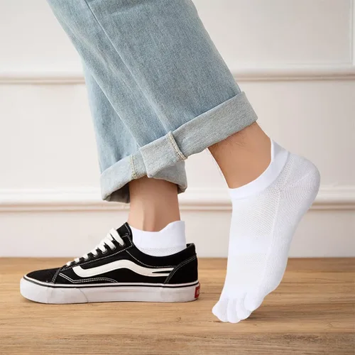 Vista 6 de Calcetines de algodón con cinco dedos para hombre, de corte bajo, atléticos, para correr, 4 pares