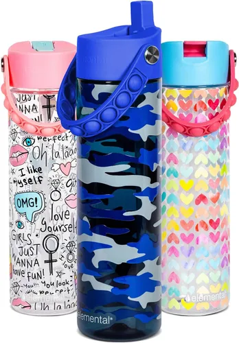Vista 11 de Elemental Botella de agua Splash con pajilla, botella de agua reutilizable de plástico Tritan sin BPA con correa, ideal para viajes, gimnasio