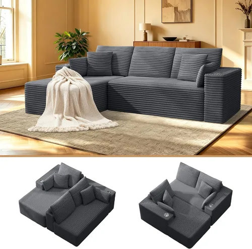 Vista 3 de Sofá de nube deshuesado de 103 pulgadas, moderno sofá modular en forma de L con diván orientado hacia la izquierda, sofá de asiento profundo