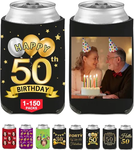 Vista 66 de Fundas enfriadoras de latas de cumpleaños, soporte personalizado para botellas de cerveza a granel con nombre de foto, suministros para fiestas
