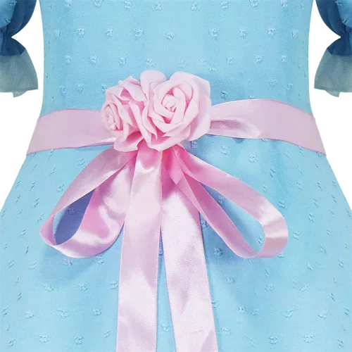 Vista 3 de Poboola Vestido azul para gemelos, disfraz de Halloween para adultos, espeluznante Lolita cosplay, vestido elegante, mangas abombadas, faldas