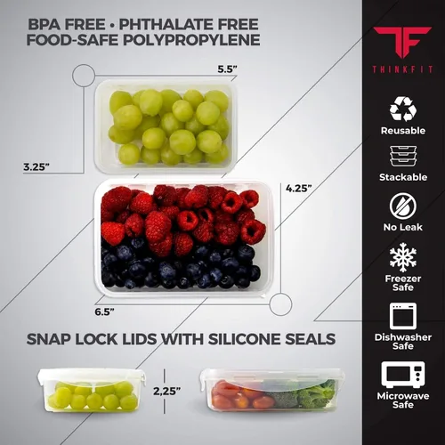 Vista 6 de ThinkFit Lonchera térmica para comida preparada con 6 contenedores para porciones de alimentos sin BPA, reutilizables, aptos para microondas