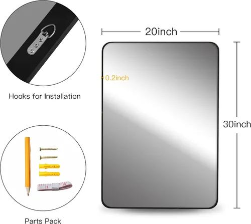 Vista 6 de CULER Espejo de pared de baño, espejo rectangular de vidrio templado moderno de 20 x 30 pulgadas para dormitorio, sala de estar, entrada