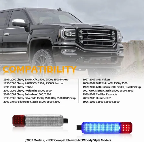 Vista 6 de Panel de puerta interior LED de cortesía azul claro de advertencia compatible con Chevy GMC C/K Silverado Sierra 1500 2500 3500 Suburban Tahoe