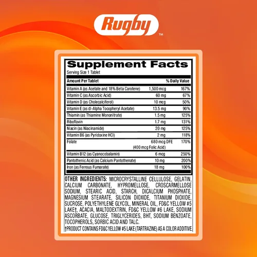 Vista 9 de Rugby Tab-A-Vite Multivitamínico con hierro y betacaroteno – Multivitamínico diario para adultos, apoya la salud general, suplemento multimineral