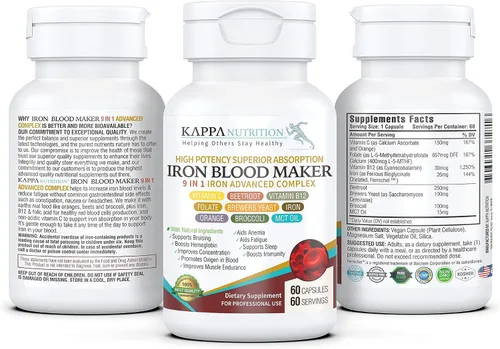 Vista 2 de KAPPA NUTRITION Hierro 26mg, Vitamina C y Naranja 150mg, Ácido Fólico 667mcg DFE, Vitamina B12, Remolacha, Levadura de Cerveza, Brócoli y Aceite MCT