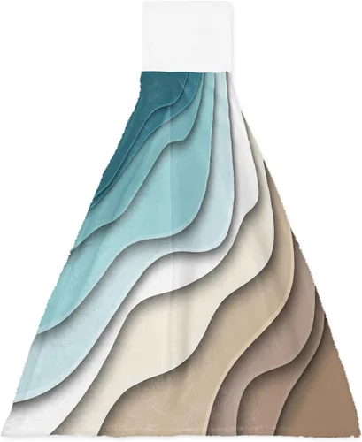 Vista 7 de Toallas de cocina con lazo para colgar, toallas de mano abstractas onduladas de color gris degradado, suaves, absorbentes, para baño, bar, hogar