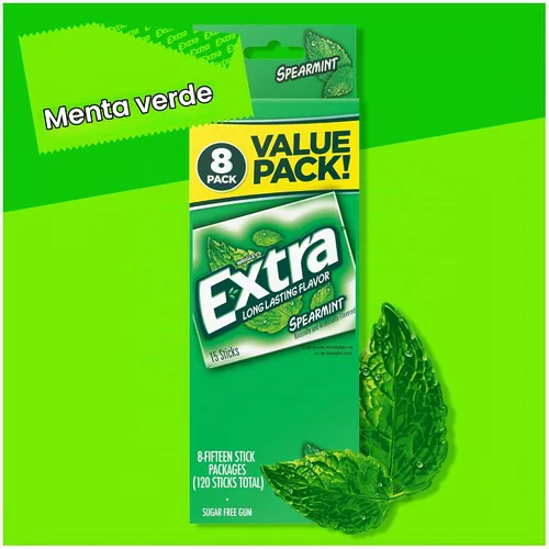 Vista 3 de Goma de mascar EXTRA sin azúcar, sabor a menta verde, 8 unidades por caja