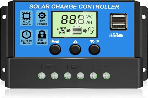 Vista 9 de [Actualizado] Controlador de Carga Solar MPPT de 30A, Regulador Inteligente de Panel Solar de 12V/24V con Pantalla LCD Ajustable, Puerto USB Dual