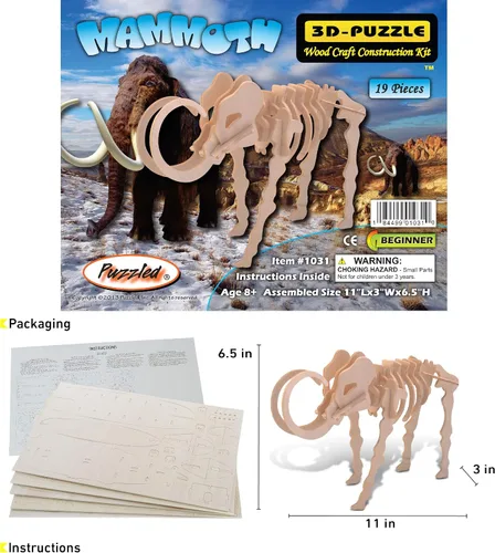 Vista 2 de Puzzled Rompecabezas 3D de madera de mamut lanudo, kit de modelo de construcción de manualidades, divertido juguete único y educativo de madera