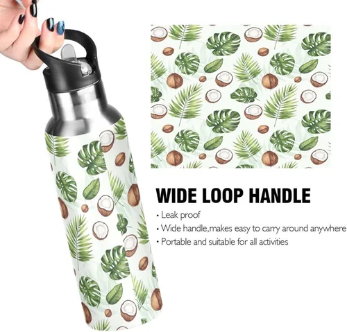 Vista 4 de Watercolor Tropical Leaves Stainless Steel Vacuum Insulated Water Bottle 20 Oz Leakproof Water Bottles, BPA-Free Sport Water Bottle Insulated