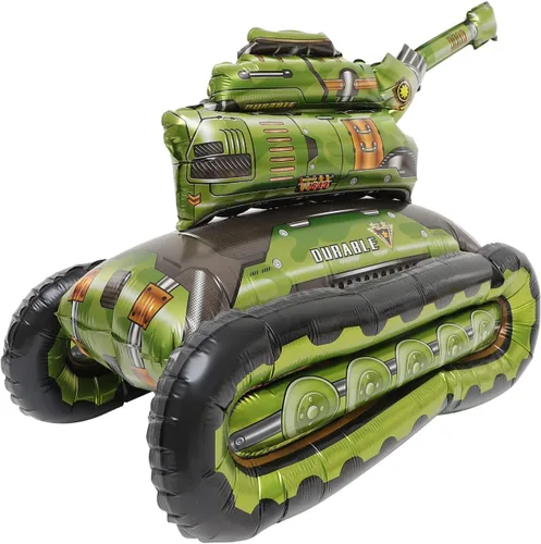 Vista 6 de Toddmomy Globos de papel de aluminio con diseño de tanque militar, globos de camuflaje, globos de construcción, globos inflables para decoraciones