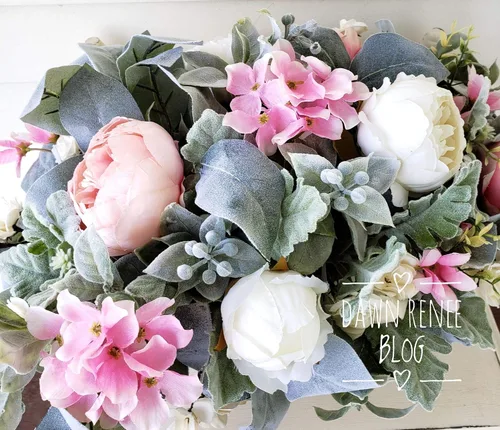 Vista 5 de French Country Floral Arrangement, Peony Floral Arrangement, Modern Farmhouse Centerpiece, Elegant Wedding Centerpieces