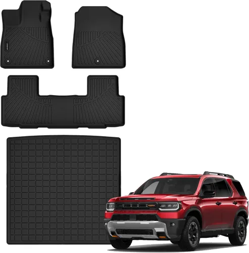Vista 21 de Auxko Alfombrillas para todo tipo de clima, tapete de carga con respaldo para Honda Pilot 8 pasajeros 2016-2022, forros de elastómero termoplástico