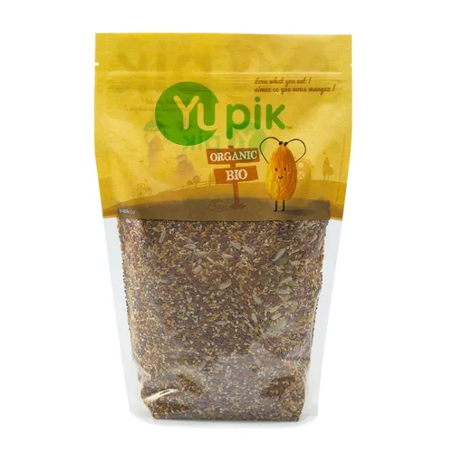 Vista 5 de Yupik Mezcla de semillas orgánicas Super 6, 1 kg (1000 g), libre de transgénicos, kosher, vegano, rico en fibra, nutritivo snack y cobertura cruda
