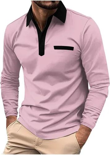 Vista 12 de Mens Long Sleeve Polo Shirts Casual Loose Button Down Shirt Big and Tall Gym Workout Tee Top Lightweight Pullover