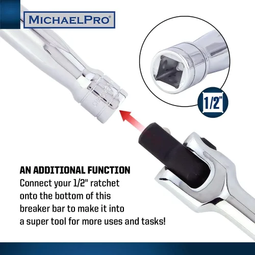 Vista 4 de MichaelPro MP007003 - Barra disyuntora de extensión de 1/2 pulgada/mango flexible, 18 pulgadas de longitud, conecta tu trinquete con esta barra