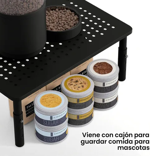 Vista 5 de Soporte de alimentación automático ajustable para gatos, soporte elevado para comida para gatos, color negro Lifted Cat Food Table Station,Raises