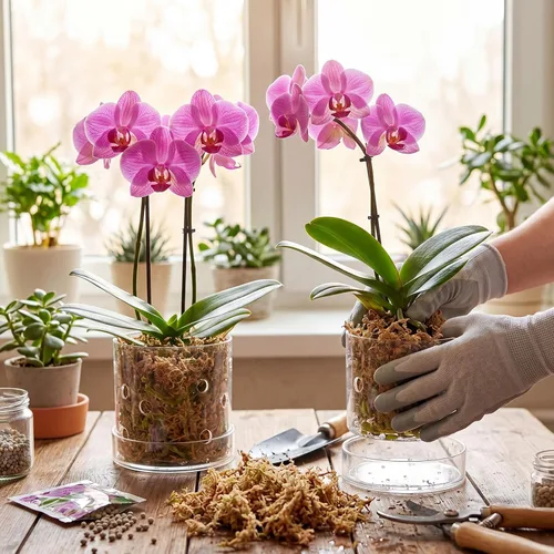 Vista 4 de Macetero acrílico transparente para orquídeas de 5 pulgadas con agujeros