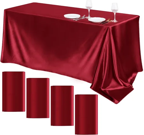 Vista 34 de TURSTIN Paquete de 4 manteles de satén negro de 102 x 58 pulgadas, mantel rectangular de seda brillante, tela suave, decoración de mesa para bodas
