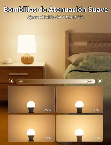 Vista 2 de Lepro - Bombillas LED regulables de 60 W equivalentes, 9.5 W, 800 lm, luz blanca cálida suave de 2700 K, base media estándar A19 E26, certificadas