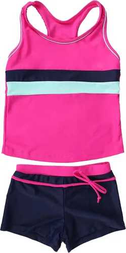 Vista 20 de JerrisApparel Traje de baño de dos piezas para niñas de verano con boyshort, diseño de tankini estrella de mar aqua