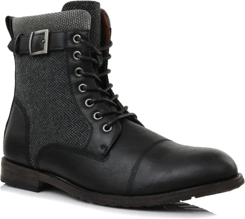 Vista 11 de Polar Fox Colección de botas de combate estilo militar para hombre Botas de tobillo con punta redonda y cordones para hombre con cremallera