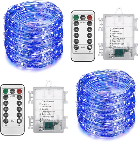 Vista 13 de Paquete de 2 Total 200 Luces LED de Hadas Luces de Cadena Operadas con Batería con Control Remoto y 8 Modos, 33 Pies Cable de Cobre Impermeable