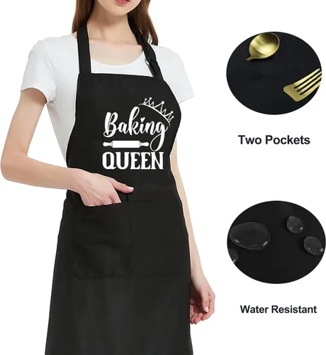 Vista 5 de Divertidos delantales resistentes a las gotas de agua para mujer con 2 bolsillos, delantal de cocina ajustable para cocinar, hornear