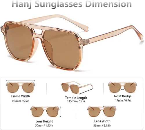 Vista 5 de Hanj Gafas de sol estilo aviador cuadradas vintage para mujeres y hombres, lentes clásicos retro de los años 70, lentes de montura grande a la moda
