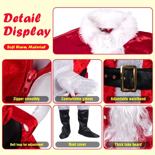 Vista 3 de Santa Claus Costume for Men 25PCS, Christmas Santa Costume for Men Adult Deluxe Santa Suit