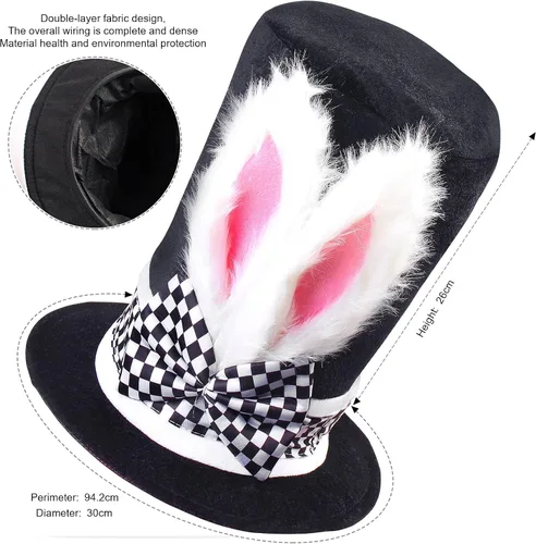 Vista 5 de Yewong Disfraz de conejo blanco de Pascua, disfraz de sombrero loco, accesorio de disfraz de conejito