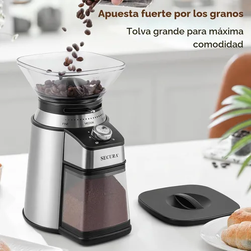 Vista 6 de Secura Molinillo de café eléctrico cónico con 17 ajustes de molienda de francés a expreso, negro