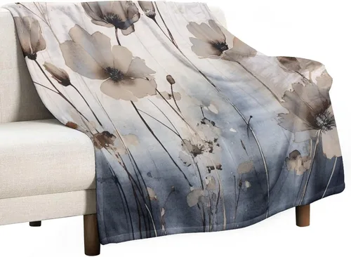 Vista 11 de Manta decorativa de flores beige, blanco crema, blanco, azul, gris, flores anchas, manta suave de 30 x 40 pulgadas, manta de franela para sofá