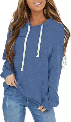 Vista 8 de Sudaderas con capucha casuales para mujer, ligeras, de manga larga, blancas, con cordón, sudaderas holgadas con bolsillo Carbón