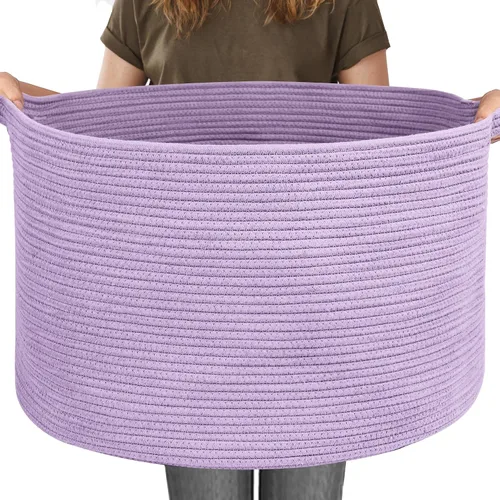 Vista 30 de MEGASKET Cesta grande de manta negra, 22 x 22 x 14 pulgadas, contenedor de cuerda tejida para almacenamiento, caja de almacenamiento de juguetes