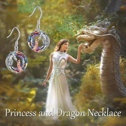 Vista 6 de Aretes colgantes de dragónlobobúho, regalos para niñas y mujeres, plata de ley de cristal, niña y árbol de la vida, regalos de joyería