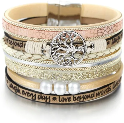 Vista 6 de Fesciory - Pulsera de leopardo para mujer, estilo bohemio de cuero multicapa con perlas de cristal
